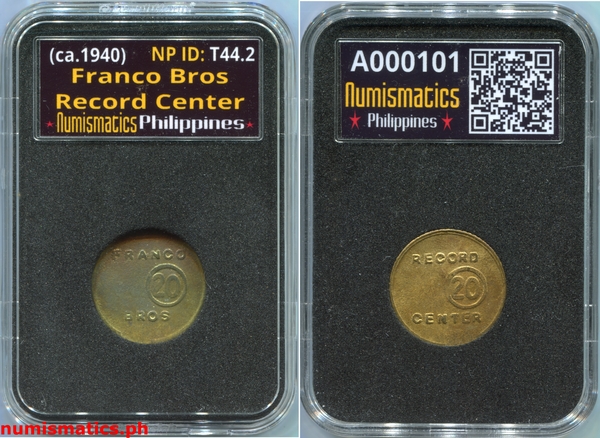 1940's Franco Bros Record Center Token A000101 Slab