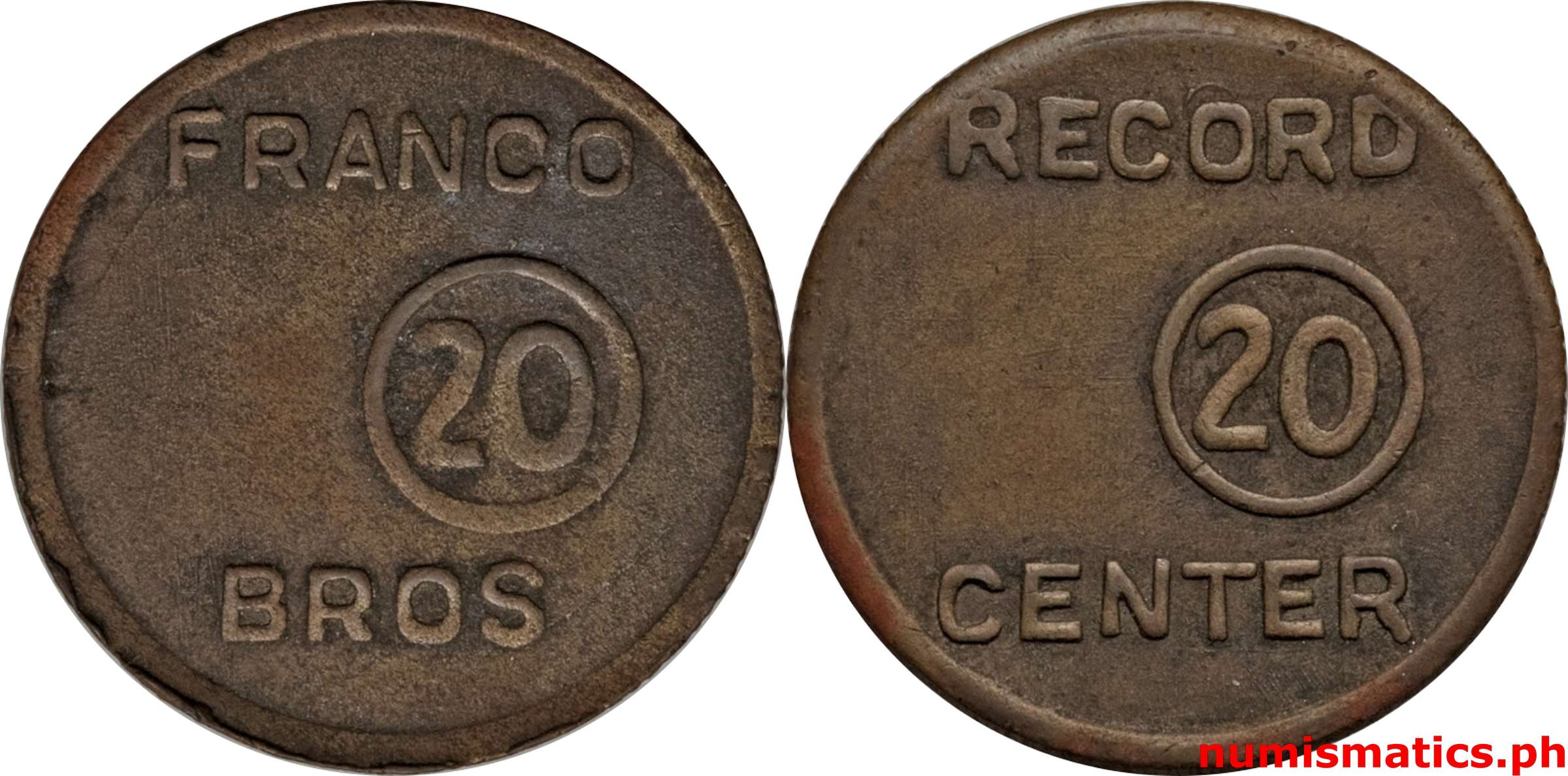 1940's Franco Bros Record Center Token Large Letters