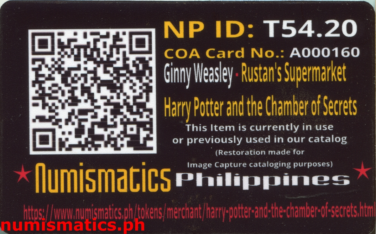 2002 Ginny Weasley Harry Potter and the Chamber of Secrets Gringotts Token A000160 COA Card Reverse