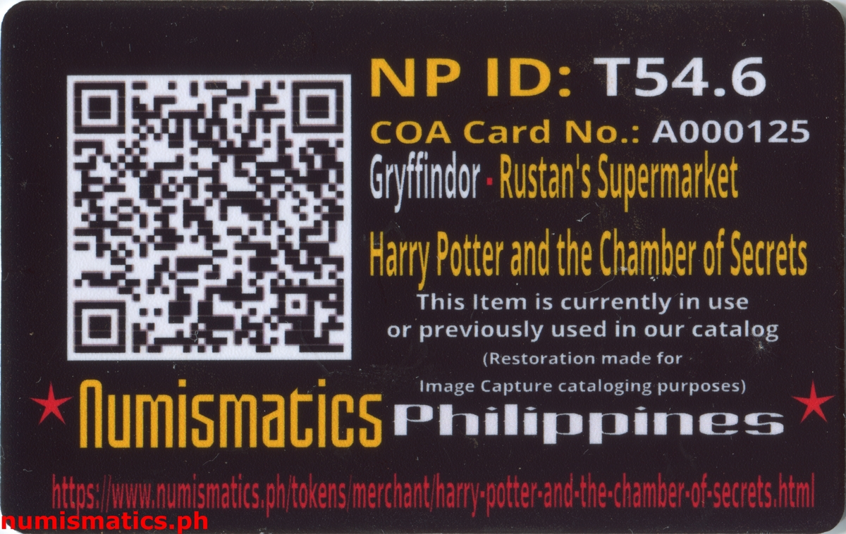 2002 Gryffindor Harry Potter and the Chamber of Secrets Gringotts Token A000125 COA Card Reverse