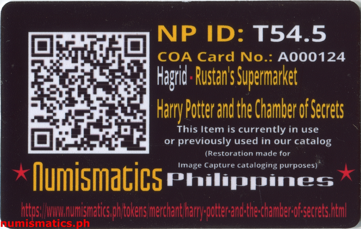 2002 Hagrid Harry Potter and the Chamber of Secrets Gringotts Token A000124 COA Card Reverse