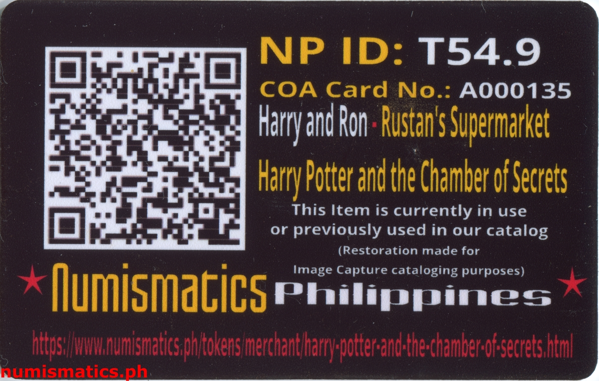 2002 Harry and Ron Harry Potter and the Chamber of Secrets Gringotts Token A000135 COA Card Reverse