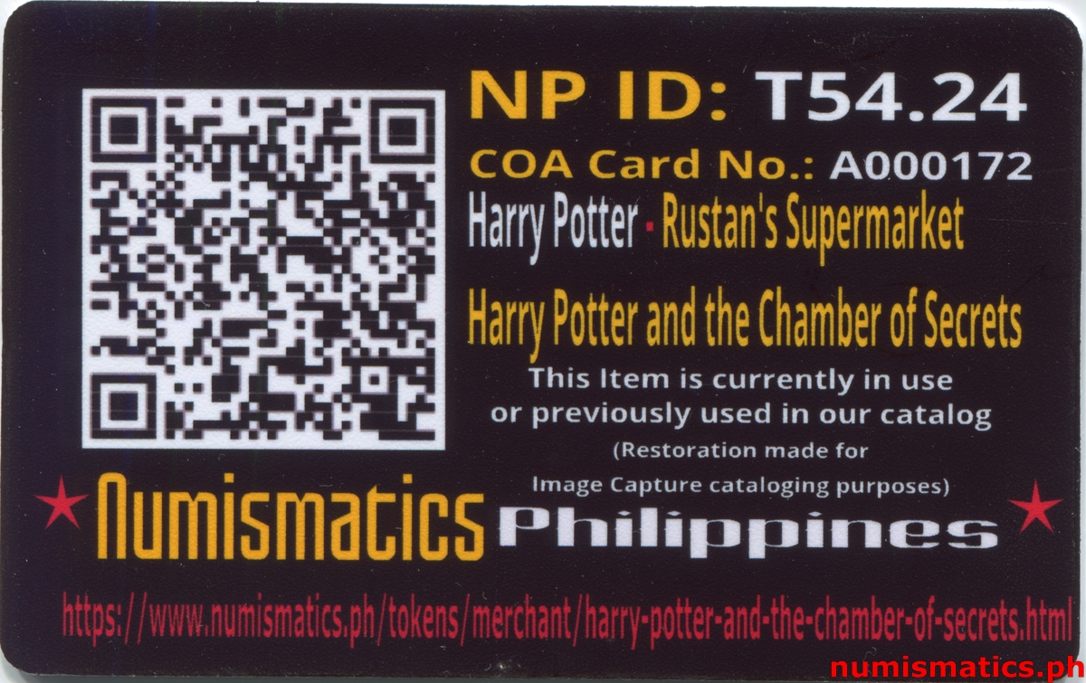 2002 Harry Potter Harry Potter and the Chamber of Secrets Gringotts Token A000172 COA Card Reverse