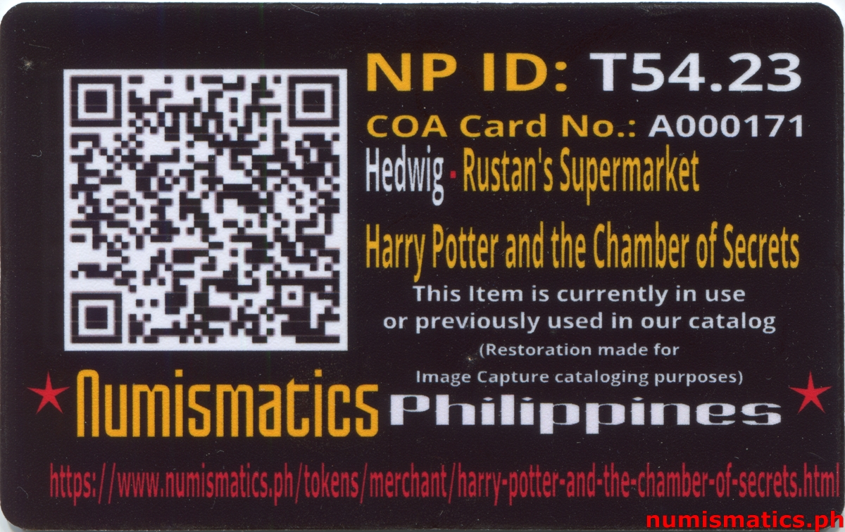 2002 Hedwig Harry Potter and the Chamber of Secrets Gringotts Token A000171 COA Card Reverse