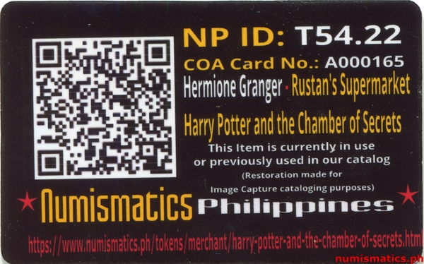 2002 Hermione Granger Harry Potter and the Chamber of Secrets Gringotts Token A000165 COA Card Reverse