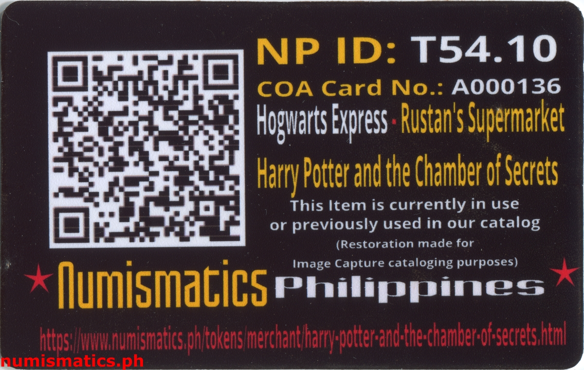 2002 Hogwarts Express Harry Potter and the Chamber of Secrets Gringotts Token A000136 COA Card Reverse