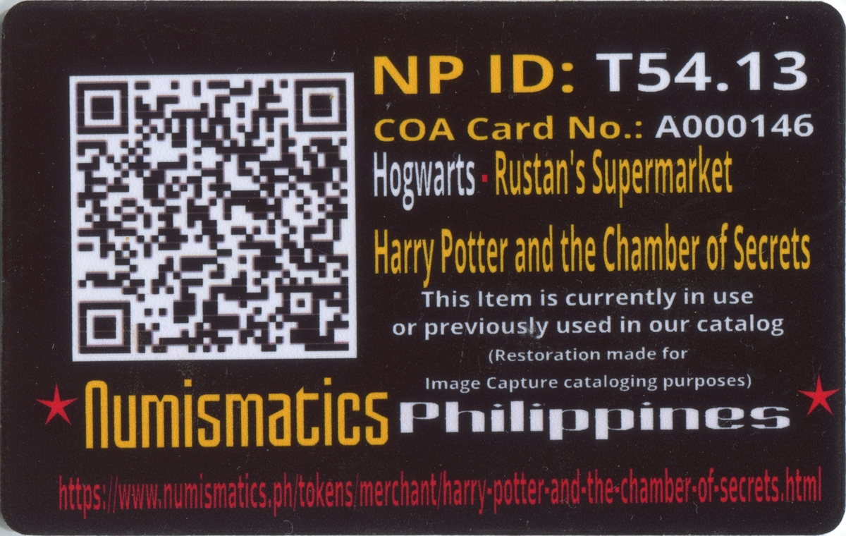 2002 Hogwarts Harry Potter and the Chamber of Secrets Gringotts Token A000146 COA Card Reverse