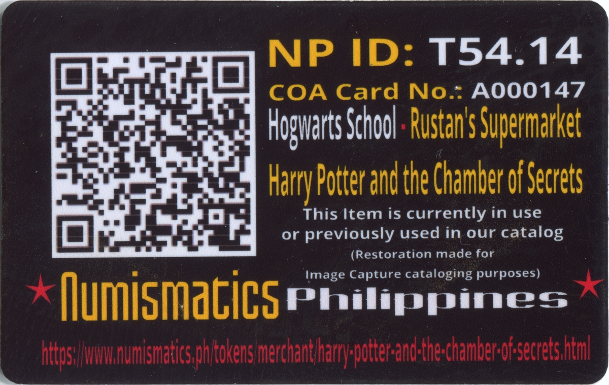 2002 Hogwarts School Harry Potter and the Chamber of Secrets Gringotts Token A000146 COA Card Reverse