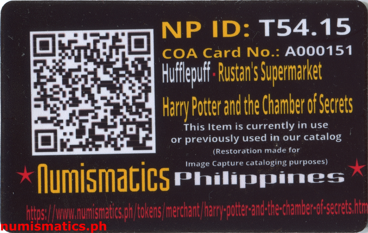 2002 Hufflepuff Harry Potter and the Chamber of Secrets Gringotts Token A000151 COA Card Reverse
