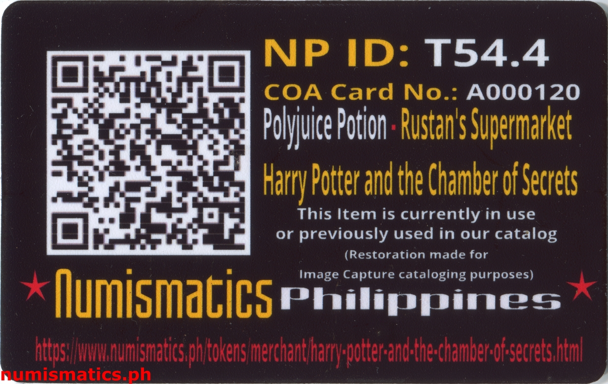 2002 Polyjuice Potion Harry Potter and the Chamber of Secrets Gringotts Token A000120 COA Card Reverse