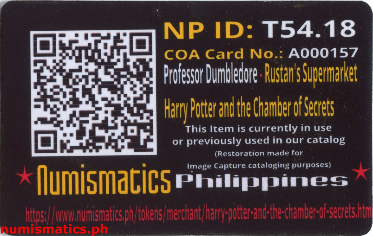 2002 Professor Dumbledore Harry Potter and the Chamber of Secrets Gringotts Token A000157 COA Card Reverse