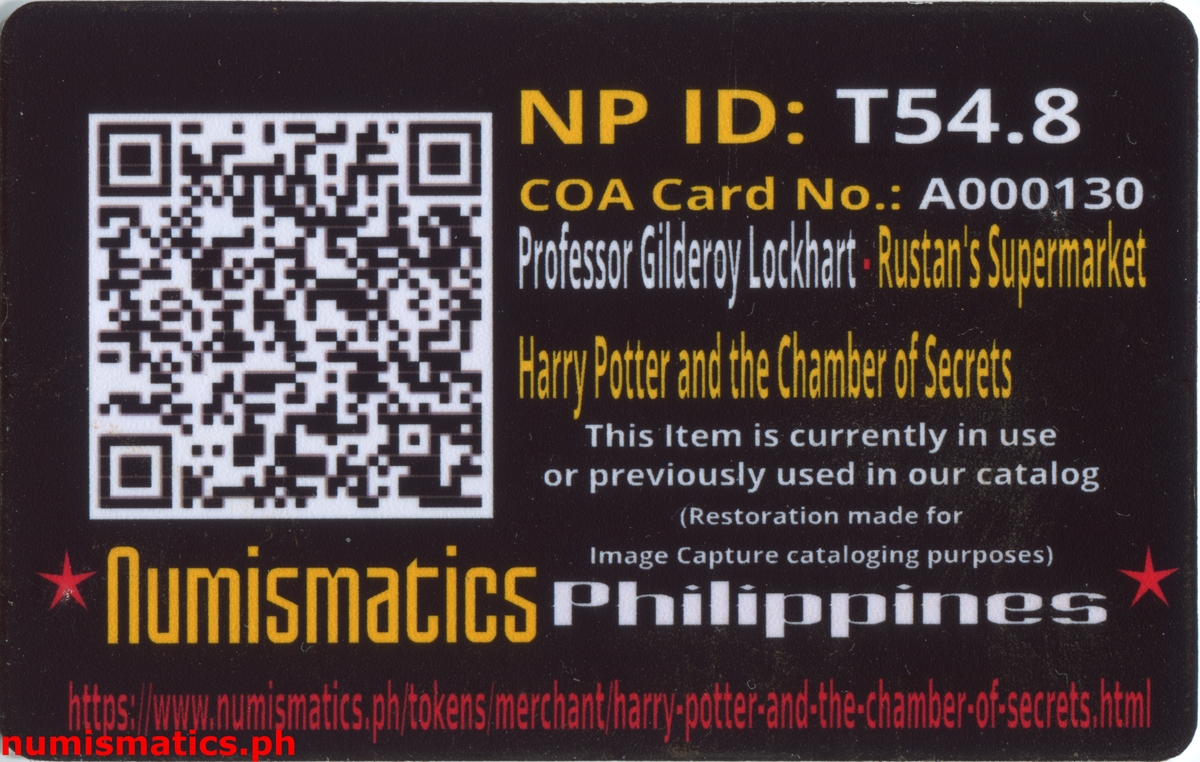 2002 Professor Gilderoy Lockhart Harry Potter and the Chamber of Secrets Gringotts Token A000130 COA Card Reverse