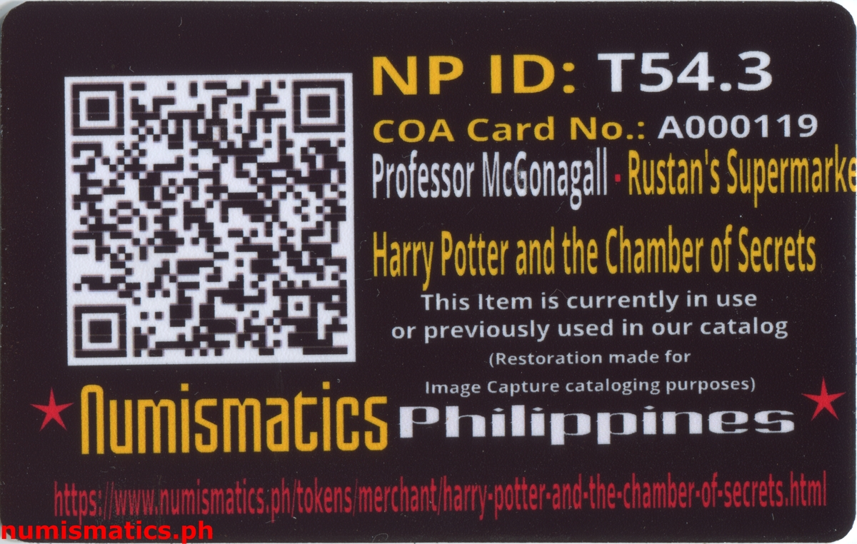 2002 Professor McGonagall Harry Potter and the Chamber of Secrets Gringotts Token A000119 COA Card Reverse