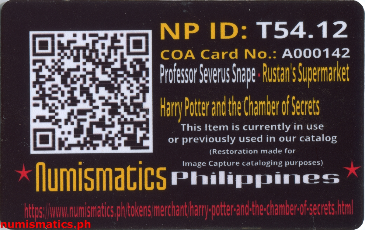 2002 Professor Severus Snape Harry Potter and the Chamber of Secrets Gringotts Token A000142 COA Card Reverse