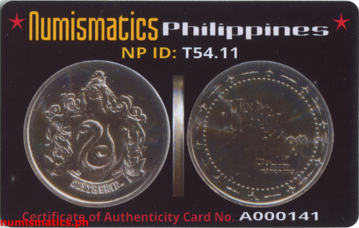 2002 Slytherin Harry Potter and the Chamber of Secrets Gringotts Token A000141 COA Card Obverse