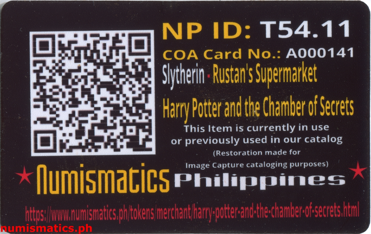 2002 Slytherin Harry Potter and the Chamber of Secrets Gringotts Token A000141 COA Card Reverse