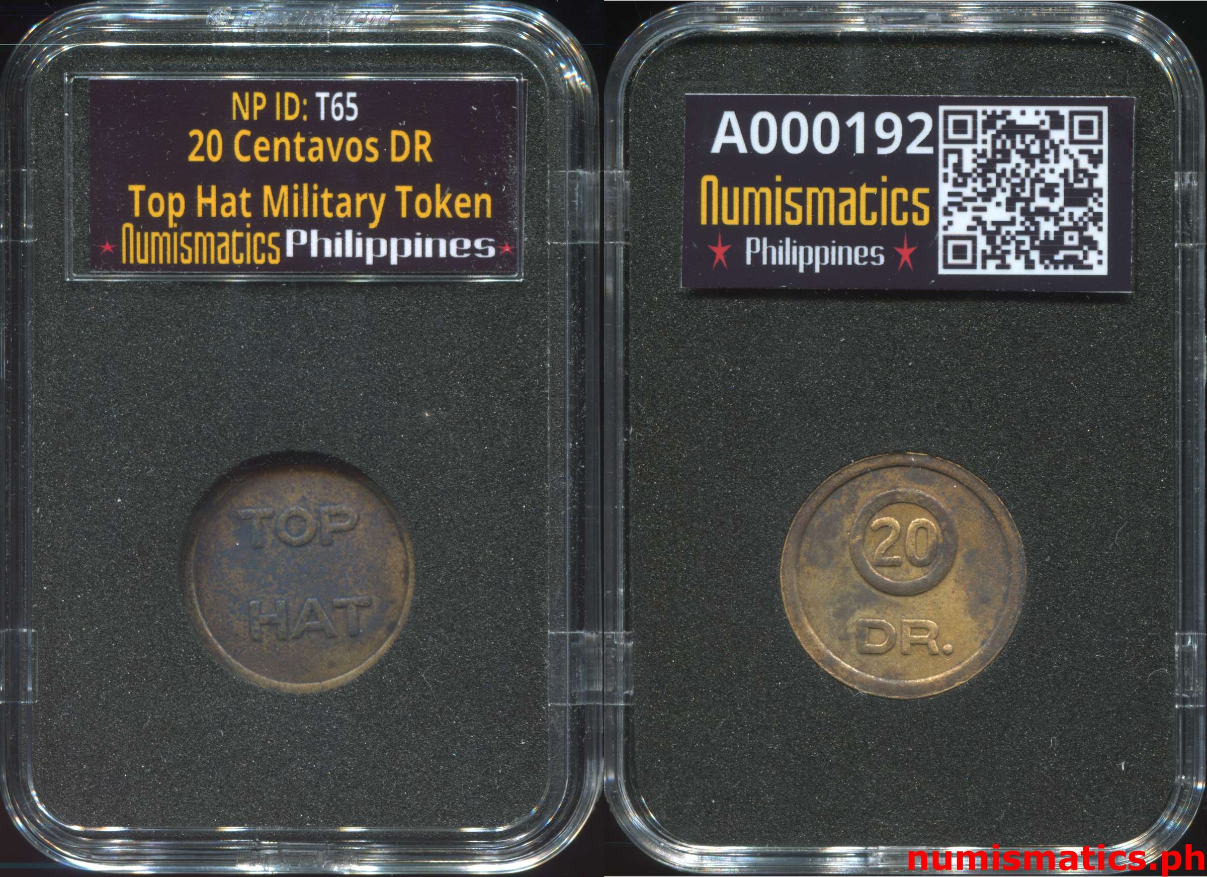 20 Centavos DR Top Hat Military Token A000192 Slab