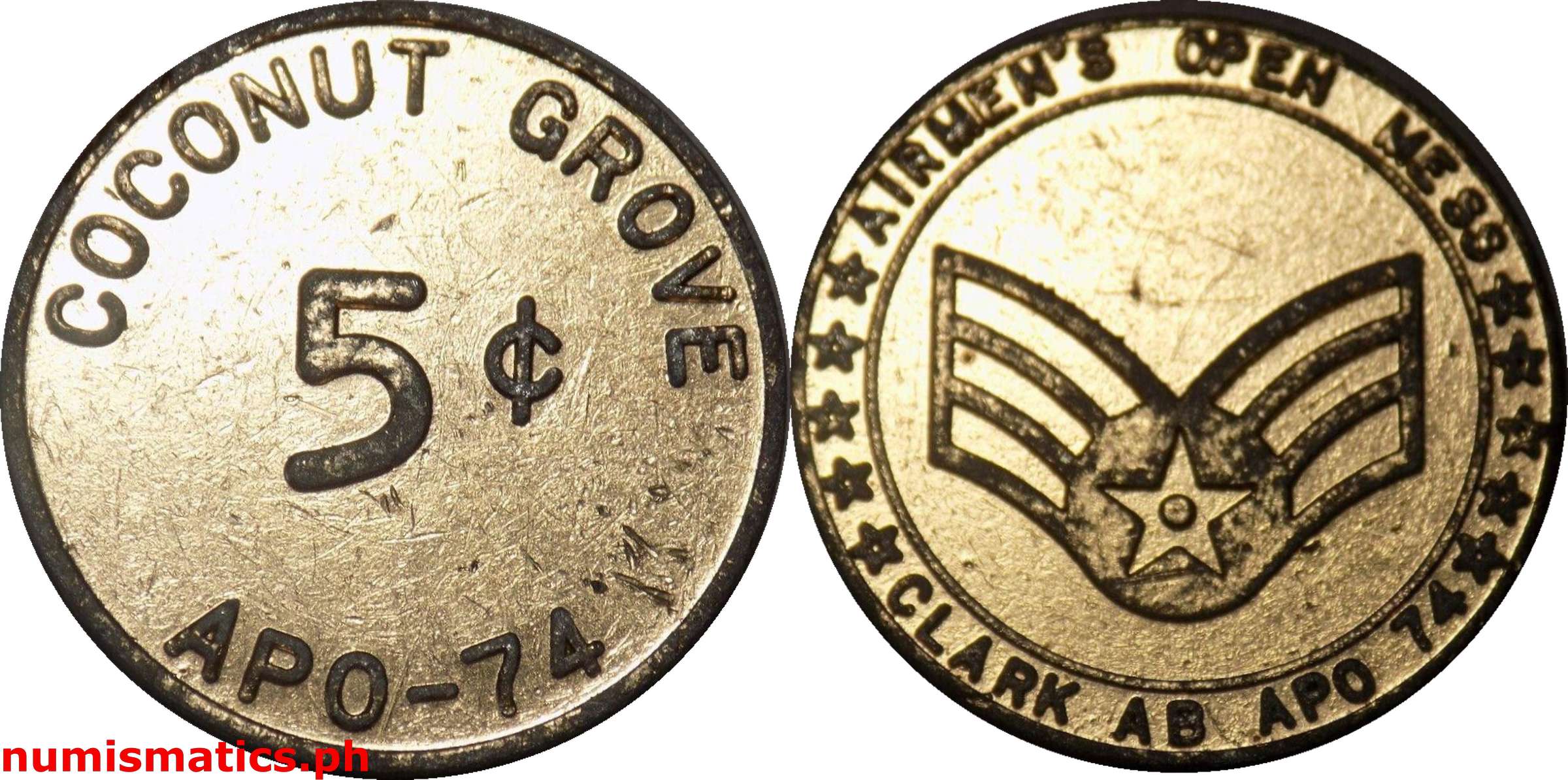 1960’s 5 Centavos Airmen's Open Mess Clark AB APO 74 Token