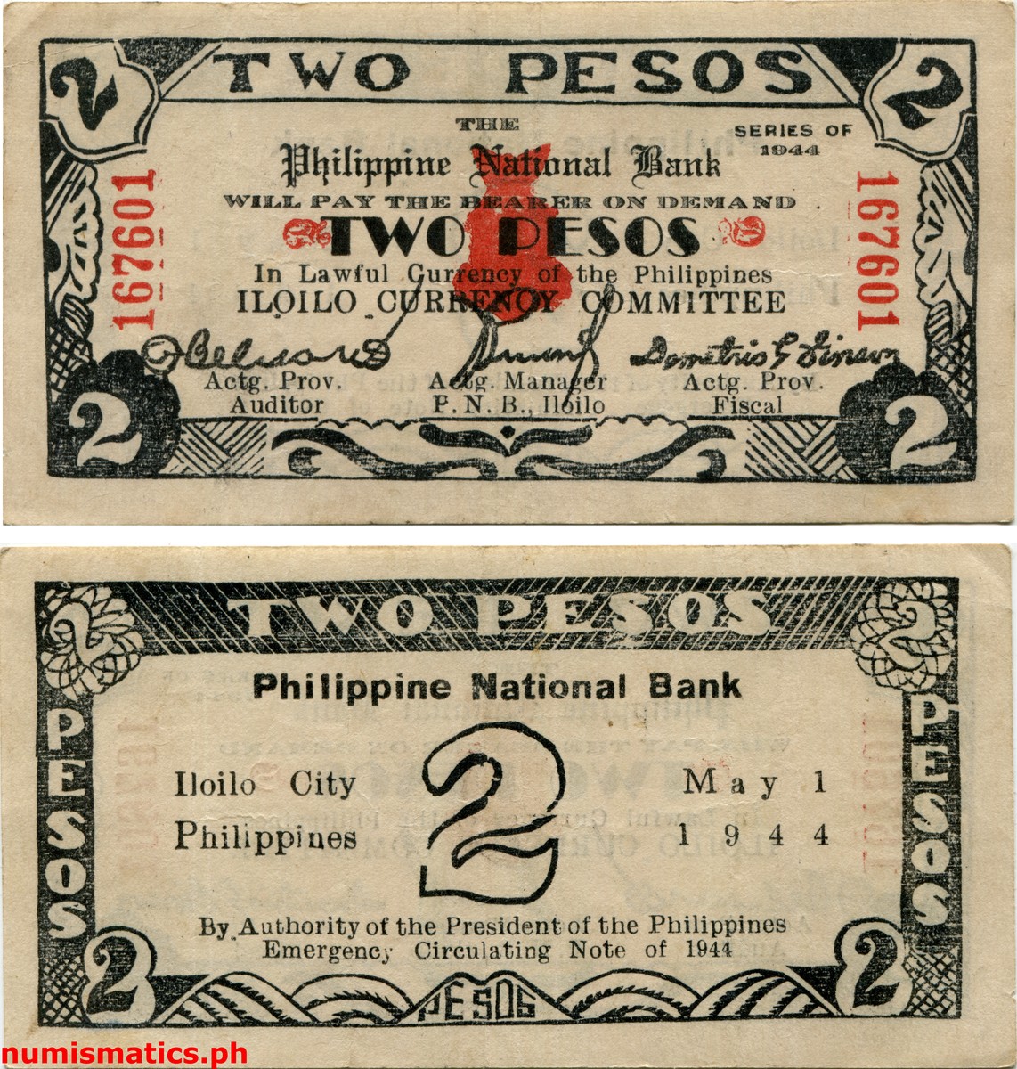 1944 2 Pesos Dialosa Iloilo Emergency Circulating Note