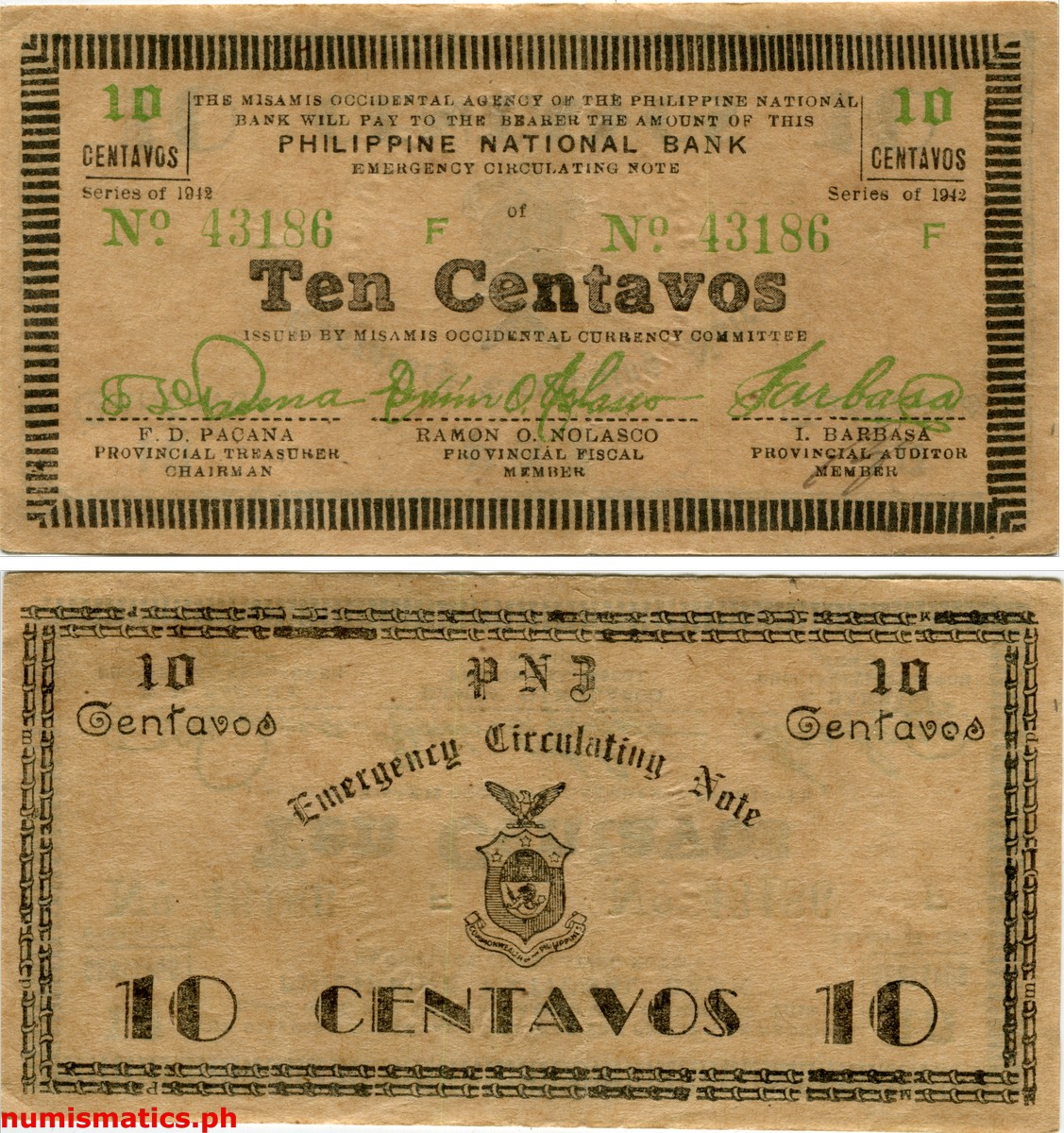 1942 10 Centavos Second Issue Misamis Occidental Emergency Circulating Note